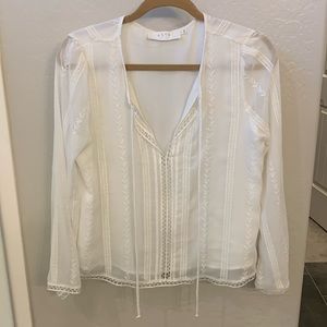 White sheer detailed long sleeve blouse with lining